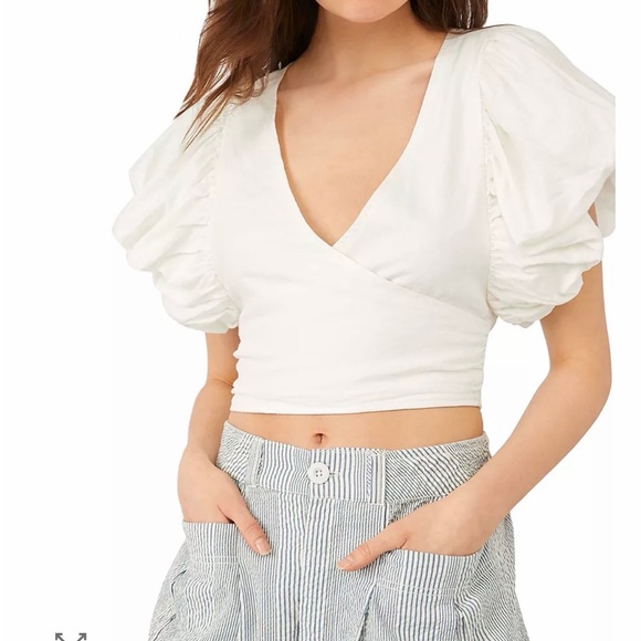 Maeve/ Anthropologie Tops - Sold/ not available Maeve Anthropologie White V-Neck Short Puff-Sleeve Wrap